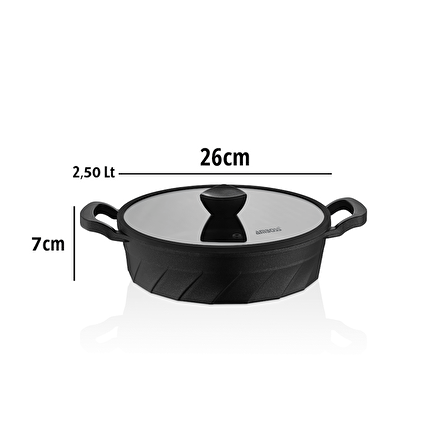 Vento Döküm Titanyum Kaplama Cam Kapaklı Basık Tencere 26x7 cm