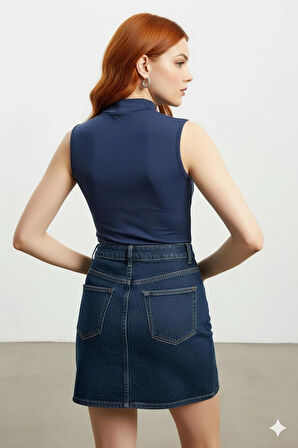 Kadın Lacivert Kolsuz Balıkçı Yaka Badi