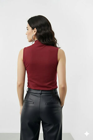 Sıfır Kollu 2'li Kadın Balıkçı Yaka Badi(Bordo-Beyaz)