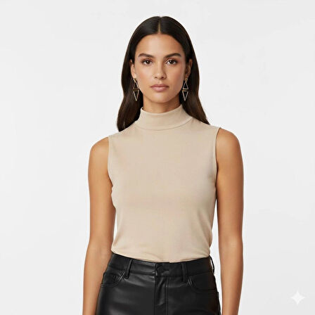 Sıfır Kollu 2'li Kadın Balıkçı Yaka Badi (Siyah-Bej)