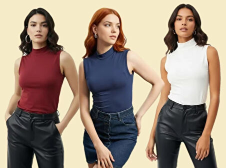 Sıfır Kollu 3'lü Kadın Balıkçı Yaka Badi 