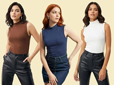 Sıfır Kollu 3'lü Kadın Balıkçı Yaka Badi 