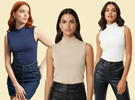 Sıfır Kollu 3'lü Kadın Balıkçı Yaka Badi 