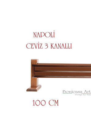 Napoli Ahşap Başlıklı 3 Kanallı Alüminyum Dekoratif Ray Korniş Modern Rustik Ceviz 100 cm