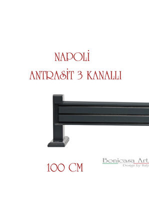 Napoli Ahşap Başlıklı 3 Kanallı Alüminyum Dekoratif Ray Korniş Modern Rustik Antrasit 100 cm
