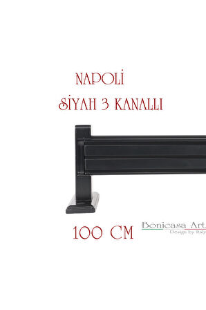 Napoli Ahşap Başlıklı 3 Kanallı Alüminyum Dekoratif Ray Korniş Modern Rustik Siyah 100 cm