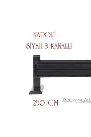 Napoli Ahşap Başlıklı 3 Kanallı Alüminyum Dekoratif Ray Korniş Modern Rustik Siyah 250 cm