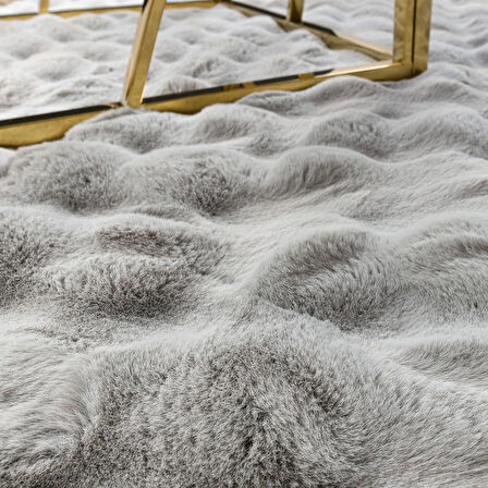 Rex Tavşanı Bubble Post Yuvarlak Halı Gri