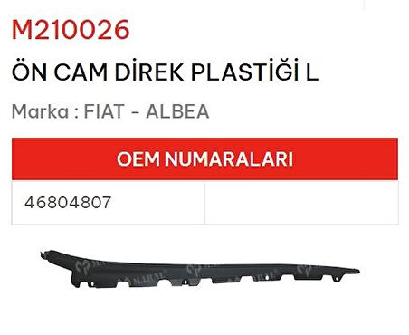 Fiat Albea Ön Sağ Cam Direk Bakaliti Plastiği 735310083 GLD-M210026