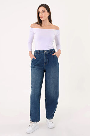 Kadın Lacivert Bol Paça Baggy Pantolon