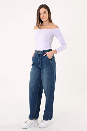 Kadın Lacivert Bol Paça Baggy Pantolon