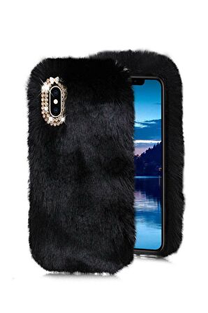 Xiaomi Mi 8 Lite Kılıf Peluş Tüylü Swarovski Taşlı Pofuduk Silikon Tpu Kapak 