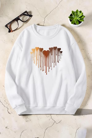 Unisex Eriyen Kalpler Baskılı Bisiklet Yaka Sweatshirt