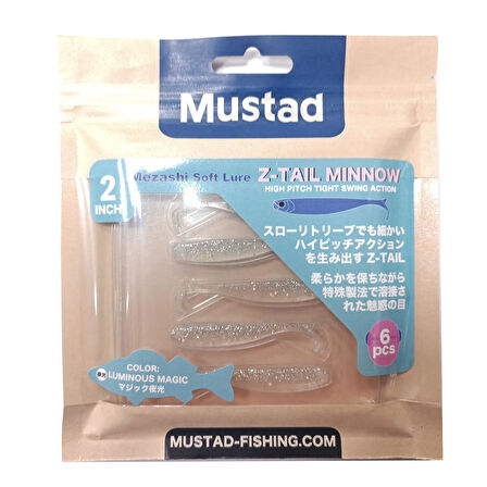 Mustad Mezashi Z-Tail Minnow 5cm Silikon Yem Luminous Magic