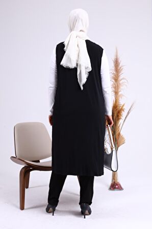 Kadın Büyük Beden Transparan Taşlı Uzun Yelek