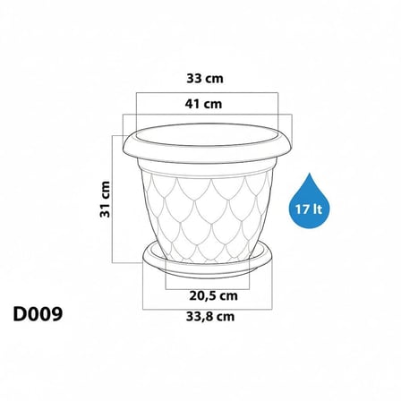 Omnipazar SO-D009 Damla Desen Tabaklı Saksı Takımı 17 Litre No:9