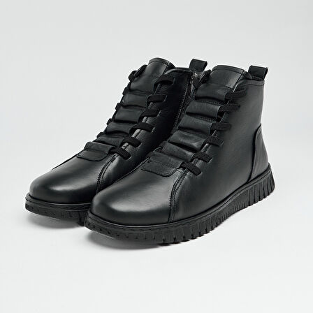 Hakiki Deri Fermuarlı Lastik Bağcıklı Kadın Bot 