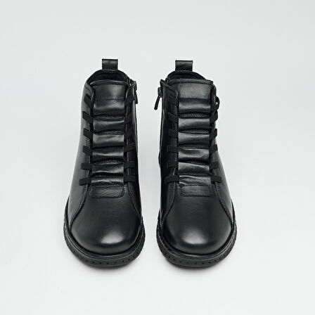 Hakiki Deri Fermuarlı Lastik Bağcıklı Kadın Bot 