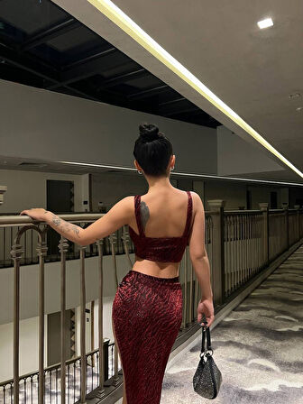 YIRTMAÇ DETAYLI SİM İŞLEMELİ TAKIM