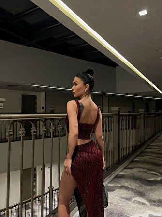 YIRTMAÇ DETAYLI SİM İŞLEMELİ TAKIM