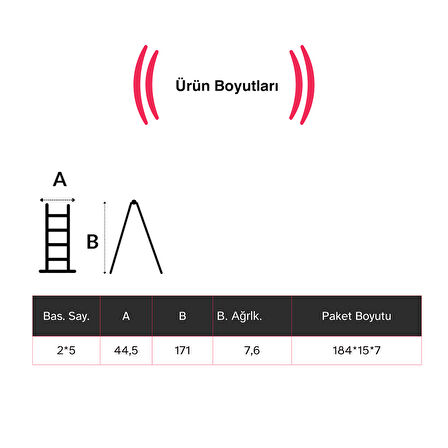 2*5 171 cm. Katlanır Alüminyum Çubuk Merdiven