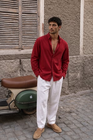 Erkek Minimal Baskılı Oversize Dokulu Gömlek 2'li Set Bordo-Zümrüt