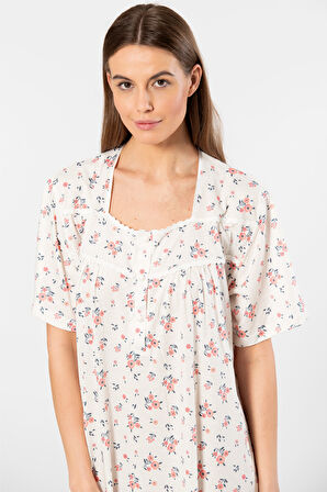 Türen Çiçek Desenli Battal Kısa Kollu Gecelik 3389/Desen 5