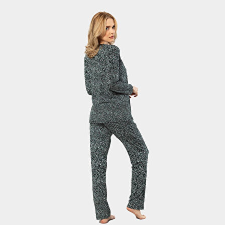 Türen Çiçek Desenli Uzun Kollu Patlı Pijama Takımı 3382/Yeşil