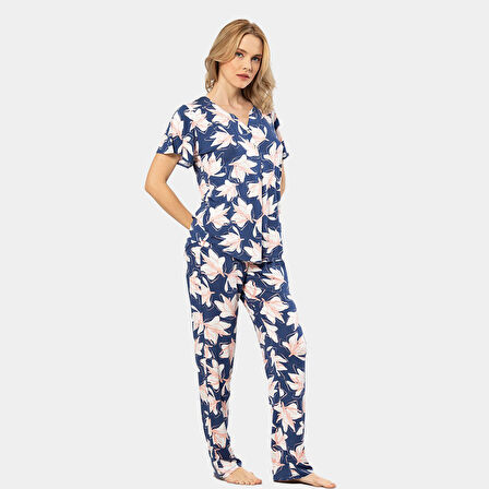 Türen Patlı Örme Kısa Kol Pijama Takımı 3606/Lacivert