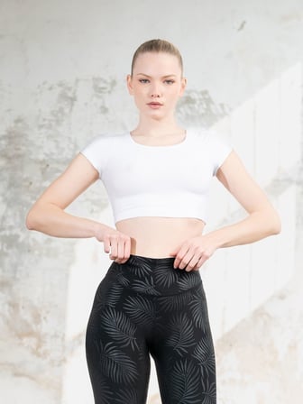 Beyaz Kısa Kollu Crop Spor Tişört Sporcu Büstiyer
