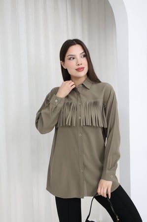 Püskül Detaylı Gömlek – Olive Charm