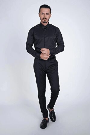 Guild Slim Fit Siyah Çizgili Gömlek