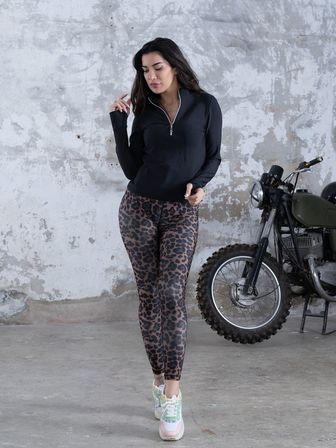 Koyu Kahve Leopar Desen Ekstra Yüksek Bel Toparlayıcı Spor Tayt
