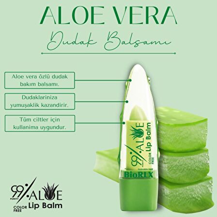 BioRLX %99 Aloe Vera Dudak Balmı Renksiz Vegan Dudak Bakım 3,5 g