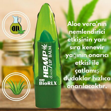 BioRLX Aloe Vera Dudak Balmı Hemp SPF 15 Uzun Süre Korumalı Yatıştırıcı Renksiz Vegan Dudak Bakım 3,5 g