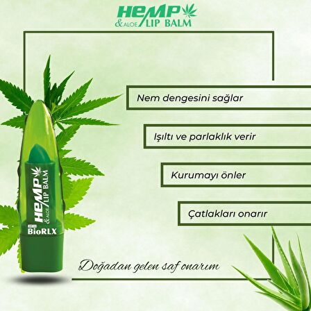 BioRLX Aloe Vera Dudak Balmı Hemp SPF 15 Uzun Süre Korumalı Yatıştırıcı Renksiz Vegan Dudak Bakım 3,5 g