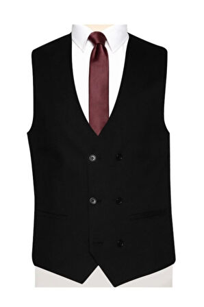 DÜZ SİYAH KRUVAZE TEK TAKIM ELBİSE YELEĞİ