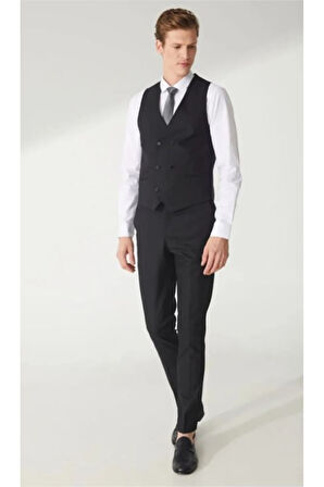 DÜZ SİYAH KRUVAZE TEK TAKIM ELBİSE YELEĞİ