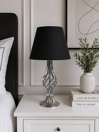 Siyah Kumaş Başlık Metal Burgulu Ayaklı Modern Abajur 50x25cm