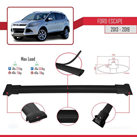 Ford Escape 3 2013-2019 Arası ile Uyumlu FLY Model Ara Atkı Tavan Barı Siyah 3 Adet