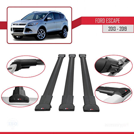 Ford Escape 3 2013-2019 Arası ile Uyumlu FLY Model Ara Atkı Tavan Barı Siyah 3 Adet