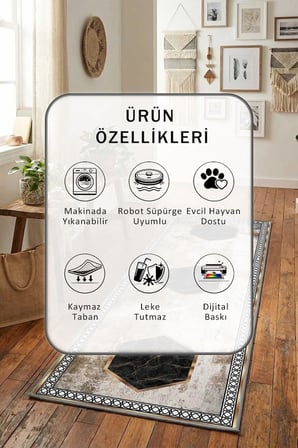 Ehl-142 Modern Dijital Baskı Yıkanabilir Kaymaz Yolluk Halı