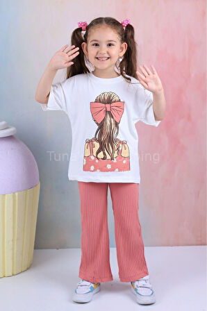 İspanyol Paça Fitilli Tayt Oversize Baskılı T-shirt Kız Çocuk Takım (QOxtr5yAbV)