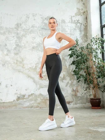 Barbell Siyah Belinde Spor Bar Resimli Toparlayıcı Spor Tayt