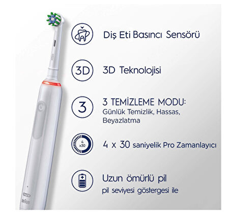 Oral-B Pro 3 3500 Şarj Edilebilir Beyaz Diş Fırçası