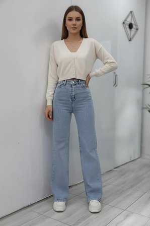 Nova Kadın Yüksek Bel Kar Yıkama Salaş Jeans Wide Leg Geniş Paça Palazzo Kot Pantolon