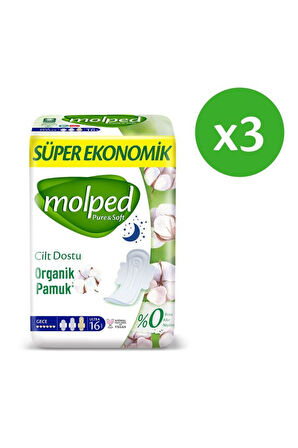 Molped Pure & Soft Gece Süper Ekonomik Ped 16 Lı X 3 Adet