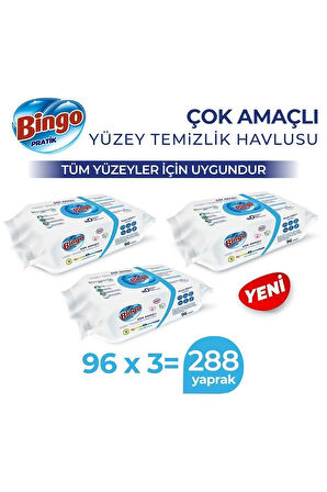 Bingo Pratik Yüzey Temizlik Havlusu Beyaz Sabun 96x3 (288 YAPRAK)