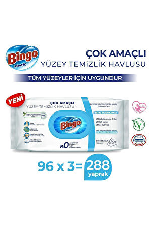 Bingo Pratik Yüzey Temizlik Havlusu Beyaz Sabun 96x3 (288 YAPRAK)