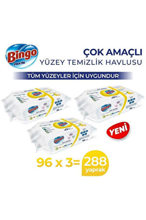 Bingo Pratik Yüzey Temizlik Havlusu Limon Kokulu 96x3 (288 YAPRAK)